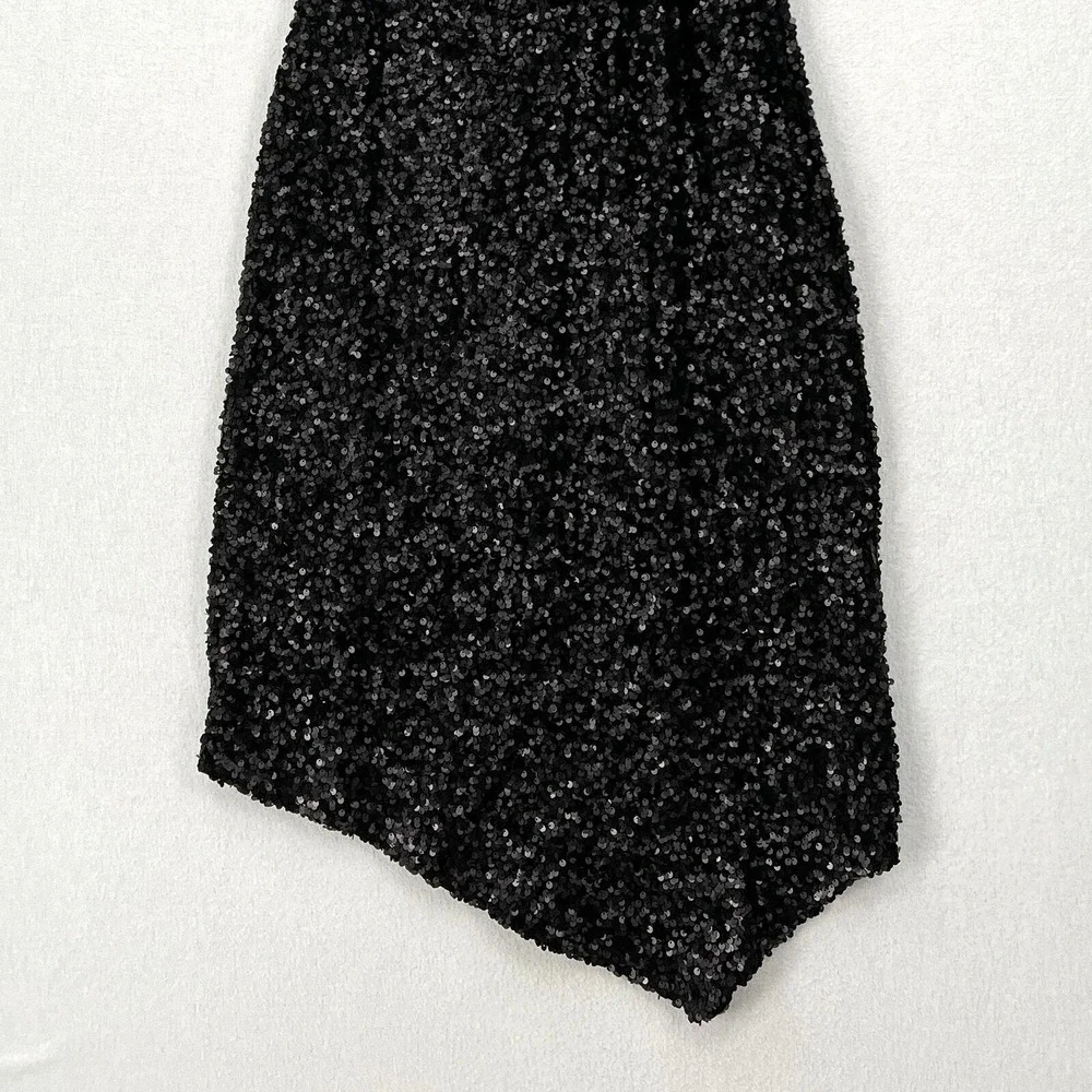 CIEBON Signy Sequin Asymmetrical Gown Womens Small Black Halter Midi Sleeveless - Picture 7 of 16